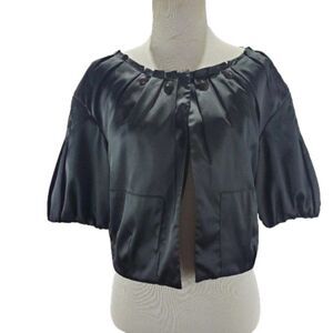 𝅺ELLE Black Cropped Dress Cardigan Jeweled Collar Detail Jacket